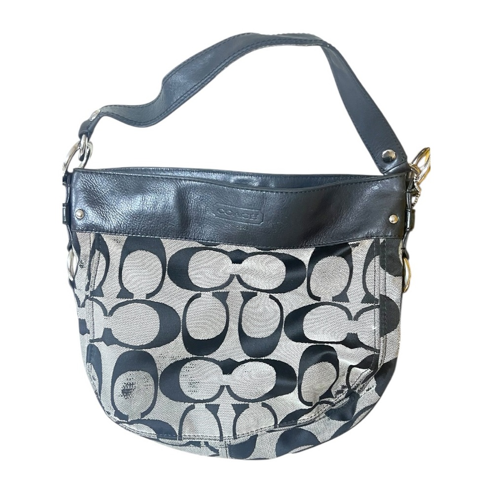 Coach Black and Gray Signature Shoulder Bag